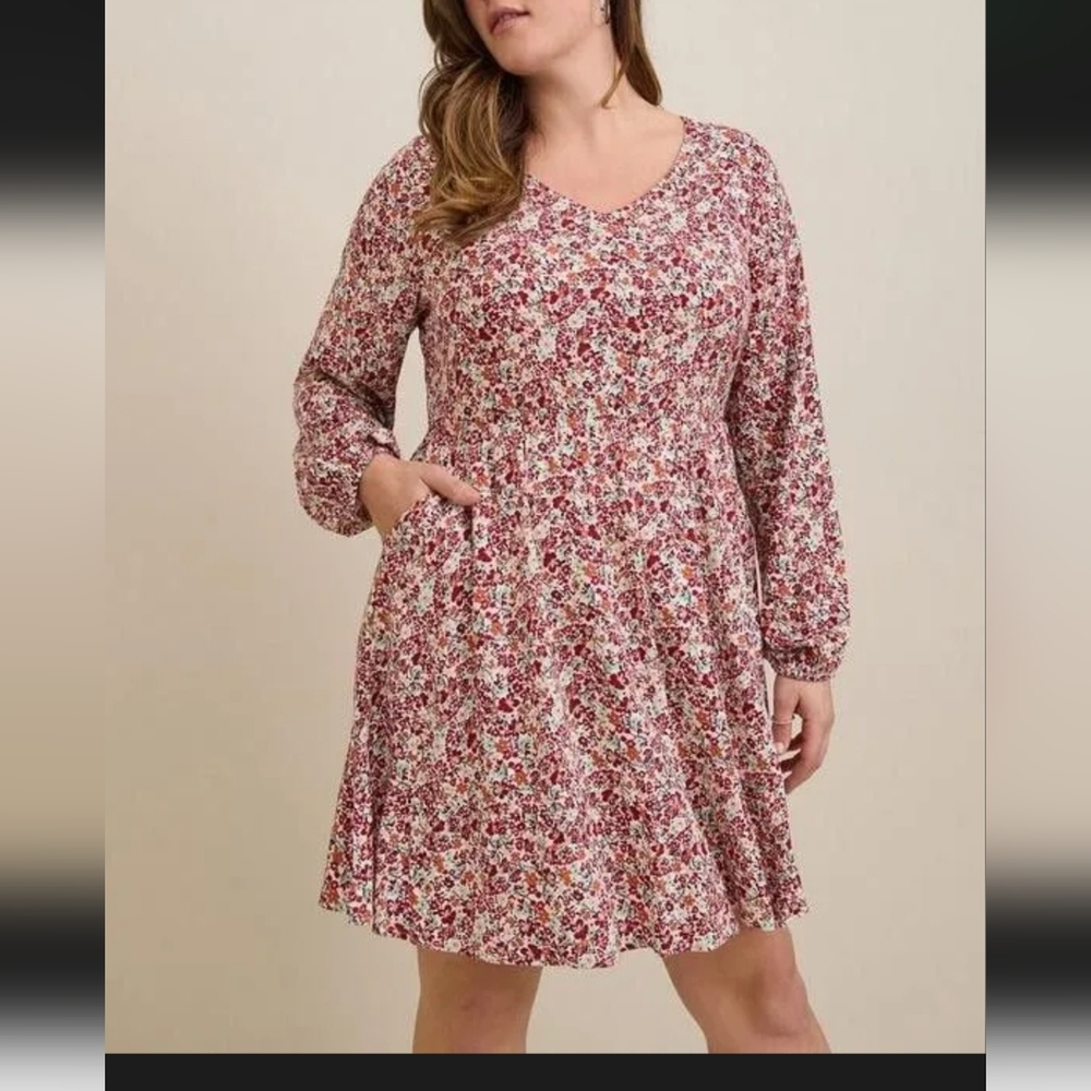 0X Torrid Textured Stretch Rayon Floral Mini Skater Dress in Wild Flowers